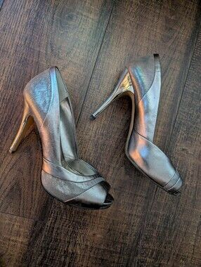 Metallic Silver Peep-Toe High Heels